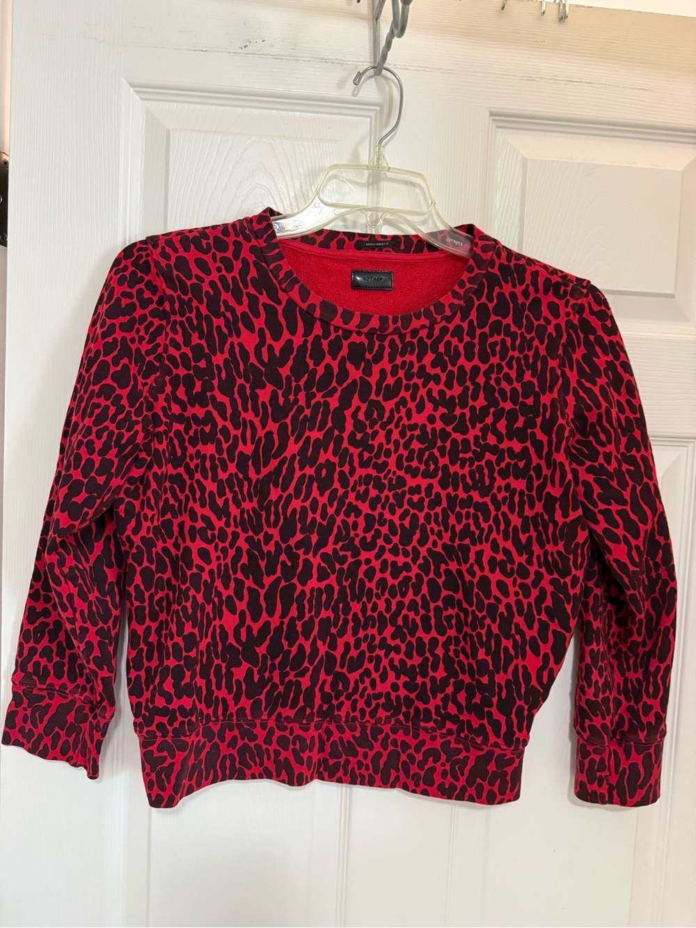MOTHER Red and Black Leopard-Print Crewneck Sweatshirt